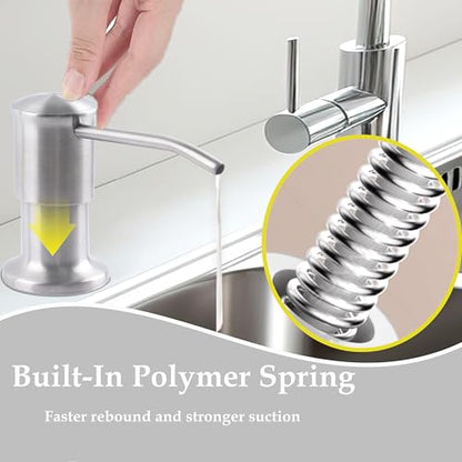 Sink Soap Dispenser Pump Brushed Nickel Built in Kitchen Counter Dish Soap Dispenser with 41" Extension Tube for Bathroom RV Under Sink Hand Soap Lotion Pump - color: Silver