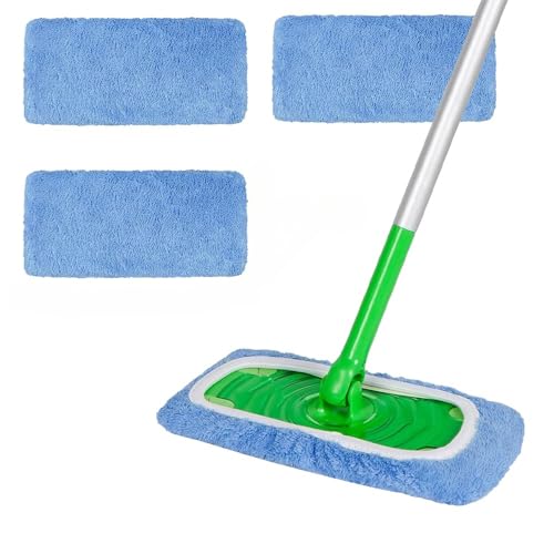 3 Pcs Blue Microfiber Mop Pads - Reusable Washable Refills for Wet & Dry Floor Cleaning - Fits Most Standard Mops - Household Cleaning Pads - color: Blue