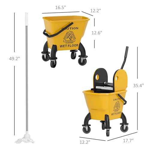 Heavy-Duty Mop Bucket with Press Wringer System for Efficient Floor Cleaning – Durable Plastic Cart Design with Smooth-Rolling Wheels