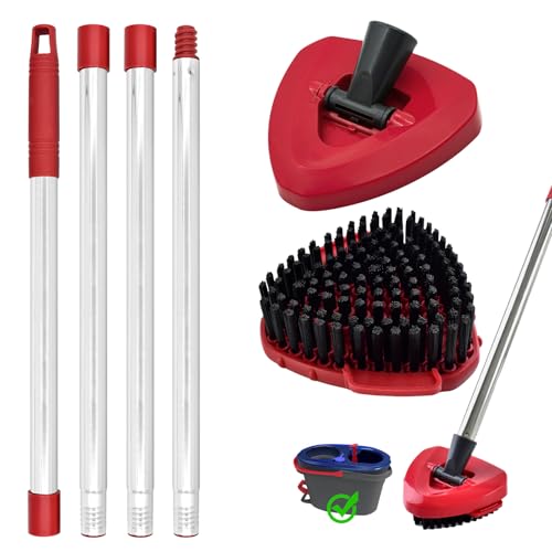 Mop Handle for O Cedar RinseClean 2 Tank System, Scrub Brush and Spin Mop Base Compatible with O-Cedar, 4-Section Spin Mop Handles and Base for RinseClean Spin Mops - color: 1brush Set
