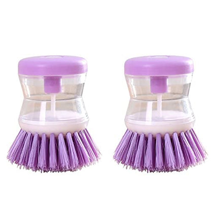 Generic Dish Brush with Soap Dispenser for Dishes, Pots, Pans, Kitchen Sink Scrubbing - Purple, Plastic Bristles, Plastic Handle - color: Purple
