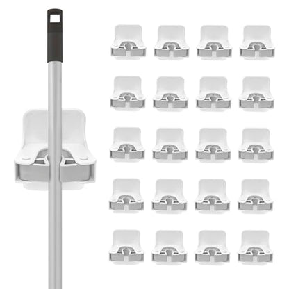 Superio Mop and Broom Holder, Set of 20 Single Piece Hooks, White Plastic Wall Mount Cleaning Storage Tool Organizer, Heavy-Duty Hook for Kitchen, Closet Garage, and Office - size: 20