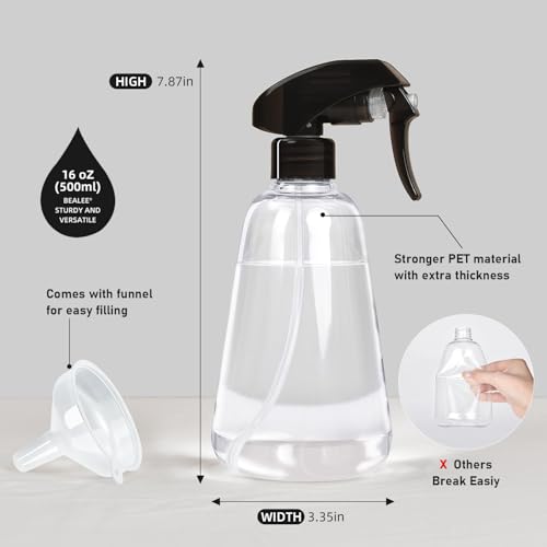 Bealee Spray Bottle 2 Pack, 16oz - Ultra Fine Mist, Plant Mister Hair Misting Empty Spray Bottles Indoor, Leak Proof Water Sprayer for Planting, Hair Care, Essential Oils, Cleaning Solutions (Clear) - color: Clear