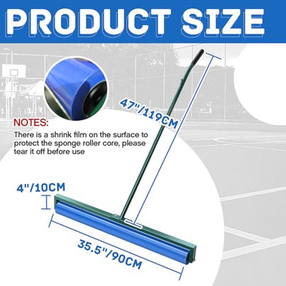 Suclain 36 Inch Tennis Court Squeegee PVA Foam Sponge Roller Lightweight Removes Water Quickly Clear Floors Tool for Tennis Basketball Sports Courts Garages - color: Blue