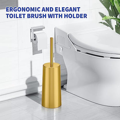Toilet Brush and Holder, 2 Pack Toilet Brush Stainless Steel, Toilet Bowl Brush for Bathroom Toilet-Ergonomic, Elegant,Durable (Gold) - color: Gold