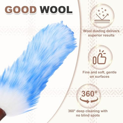 uxcell Wool Duster, 20.5" Natural Feather Cleaner Household Cleaning Duster with Solid Wooden Handle for Cleaning Fans Window Blinds Shelves Furniture, White Blue - color: White Blue, size: 20.5"