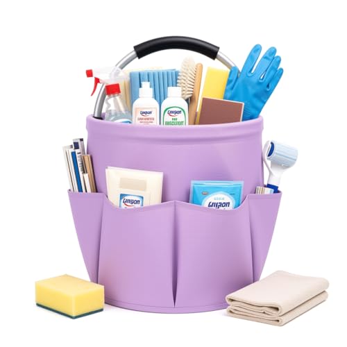 Cleaning Caddy with Handle, 17L Foldable Storage Basket, Heavy Duty 600D Oxford Cloth Organizer, Portable Supply Bag, Multi-Purpose Supplies Caddy for Home, Bathroom, Kitchen, Garden - Purple - color: Purple