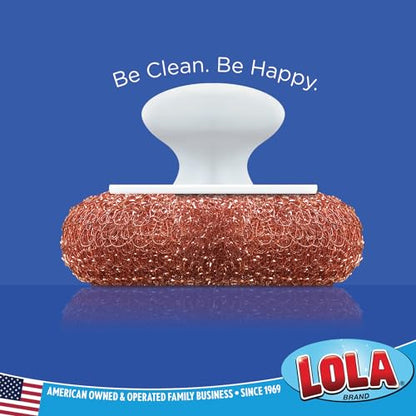 LOLA Copper Mesh Scouring Pad w/Comfort Knob, 6 Pack, Heavy Duty Cleaning Pads, Knitted Wire Mesh, Cleans Caked-On & Baked-On Messes - size: 6 Pack