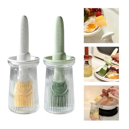Oil Dispenser with Brush - Glass Olive Oil Dispenser for Kitchen, 3 IN 1 Oil Dispenser Bottle with Silicone Basting Brush for Cooking Vinegar Sauce BBQ Grill Frying (Green/White) - color: Green/White, style: 2 Pack