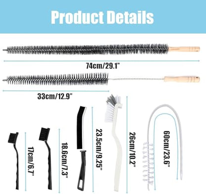 8-Piece Washing Machine Cleaning Brush Set, Dryer Vent Cleaner Kit, Front Load Washer Gasket Cleaner Brush, Crevice Gap Brush for Sink, Grout, Tile & Bathroom, Long Handle Household Cleaning Tools