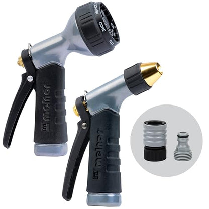 Melnor 65174AMZ 7-Pattern Adjustable Nozzle Combo Set – Heavy-Duty Metal Build – Comfort Grip- QuickConnect Starter Set Included- Silver, Black