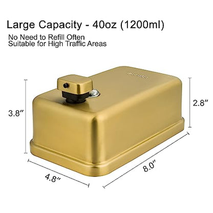 Wall Mounted Hand Soap Dispenser Bathroom, 1200ml 40oz Commercial Stainless Steel Liquid Soap Dispenser Wall Mount (Vertical Gold) - color: Vertical Gold