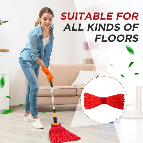 Hushee 12 Pack Large Microfiber Tube Mop Heads 18 oz Heavy Duty Commercial Industrial Wet Mop Head Refill Reusable Machine Washable Looped End Mopheads for Hardwood, Tile, Laminate Floors (Red) - color: Red