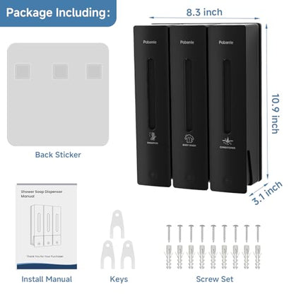 1984 Shower Soap Dispenser Bathroom Set Shampoo Conditioner Body Wash Dispenser Wall Mounted Shower Shampoo Dispenser 3 Chamber No Drill for Home Star Hotel 3 x 400ml Black - color: Black 3 Chamber