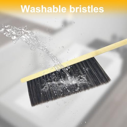 2 Pcs Hand Broom Brush, Wooden Handle Soft Bristle Cleaning Dust Brush，for Furniture, Bed, Car, Bench, Crevice Cleans, Sofa, Fireplace, Clothes (Straight Handle) - color: 2 Straight Handle Khaki
