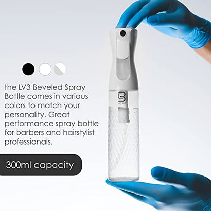 L3 Beveled Spray Bottle - Continuous Spray with a Fine Mist Pattern - Barber and Hair Stylist Supplies - Less Hand Fatigue Compared to Standard Bottles - Level Three Barber Spray - 300 ml (Clear) - color: Clear
