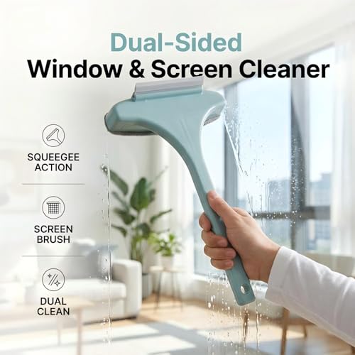2 in 1 Window Squeegee Cleaner Tool, Multifunctional Window Screen Cleaner Brush with Squeegee, 2026 New Window Cleaning Brush with Detachable Handle, Double Sided Wet & Dry Dual Use (White Green) - color: White Green