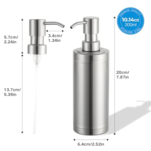 GAPPO Brushed Nickel Soap Dispenser Stainless Steel Metal Pump Hand Lotion Bottle for Bathroom, Bedroom and Kitchen(300ML/10.15Ounce)