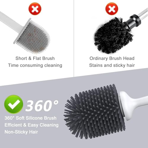 Lefree 2 Pack Silicone Toilet Bowl Brush and Holder Set with Ventilated Holder, Floor Standing & Wall Mounted Toilet Scrubber - color: Black, size: 2 Pack