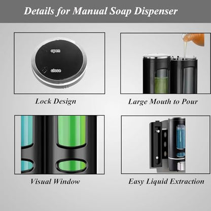 Wall Mounted Hand Soap Dispenser, 13.5oz/400ml Black Shower Pump, Clear Refillable Liquid Lotion Soap Dispenser, Gel Container Shower Pump Dispenser and Organizer for Bathroom Kitchen, 2 Chamber - color: Black