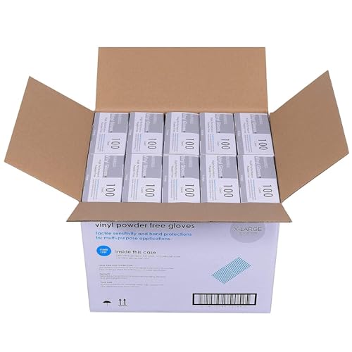 Daxwell Vinyl Gloves, Powder Free, Extra Large, Clear, F10001749 (Case of 1,000, 10 Boxes of 100) - size: X-Large