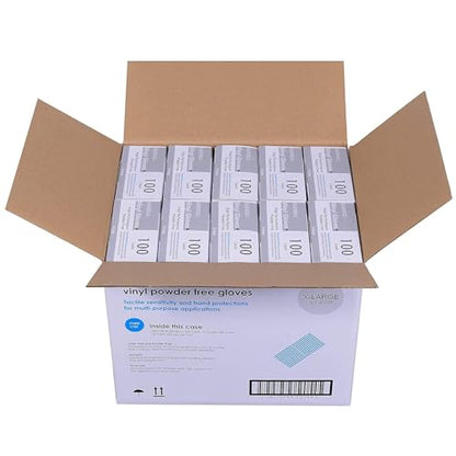 Daxwell Vinyl Gloves, Powder Free, Extra Large, Clear, F10001749 (Case of 1,000, 10 Boxes of 100) - size: X-Large