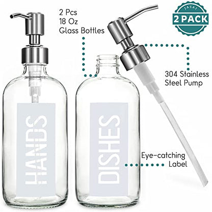 JASAI 2Pack 18OZ Glass Soap Dispenser with Rustproof 304 Stainless Steel Pump, Kitchen Soap Dispenser for Hands & Dishes (White) - color: White With White Pump