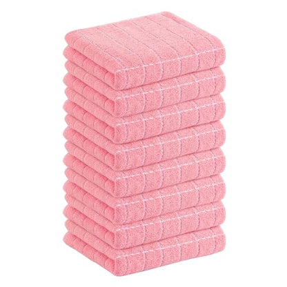 Homaxy 100% Cotton Terry Kitchen Towels(Pink, 13 x 28 inches), Checkered Designed, Soft and Super Absorbent Dish Towels, 8 Pack - color: Pink, size: 13 X 28 - 8 Pack