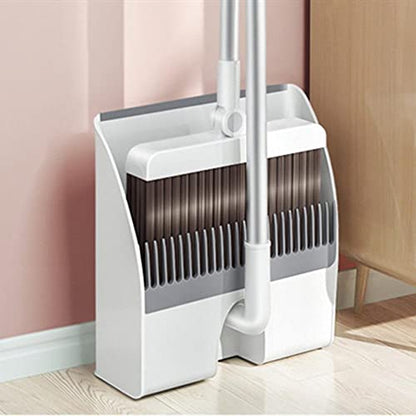 Broom and Dustpan Set, Multi Functional Folding Broom with Dust Pan with Long Handle Combo Set for Office and Home Standing Upright Sweep Use with Lobby Broom