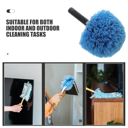 Healeved 2pcs Screw-on Cobweb Duster Heads Replacement for Ceiling Web Cleaner Brush, Blue Ball-Shaped Brush Heads for Indoor and Outdoor Use, Compatible with Threaded Extension Poles