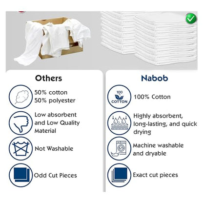 Nabob Wipers New Lint Free Cloth (75 Pack) - 100% Cotton Cleaning Rags Exact Cut - Premium White Rags for Cleaning House - White Rags for Dusting, Staining, Polishing, Painting 18"x18" - size: 18x18 Inch (75 Pack)