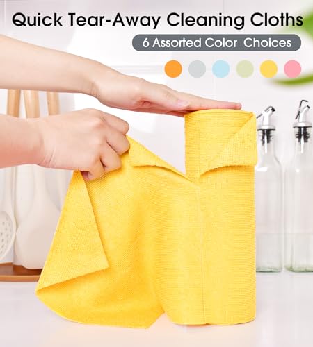 KitchLife Microfiber Cleaning Cloth Roll - Tear-Away Reusable Microfiber Paper Towels, Lint-Free, Washable, 20 Sheets for Kitchen, Car, Dishes, and Sensitive Surfaces (Yellow) - color: Yellow