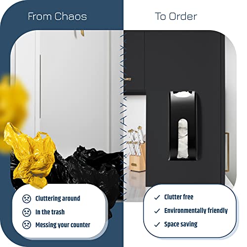 Manterio Plastic Bag Holder | Durable Plastic Wall Mount Kitchen Grocery Bag Storage Organizer | Smudge Proof, Fingerprint Resistant | Black - color: Black