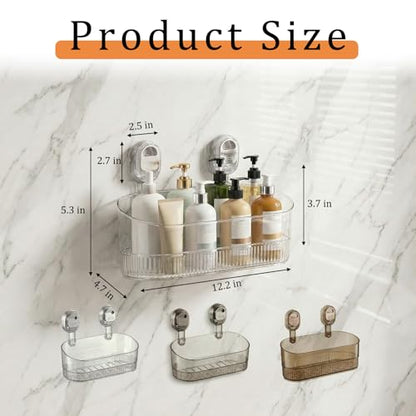 AVOKIHI Suction Cup Shower Caddy, No Drill Traceless Adhesive Shower Shelf for Inside Shower, Waterproof Bathroom Shower Storage Basket(Transparent)