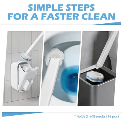 Disposable Toilet Brush Cleaning System, 2pcs Wands with 104pcs Replacement Heads,Stick for Toilet Cleaning,Wands with Refills Pads,Wall Mounted Toliet Wand for Bathroom,Toilet Brush and Holder - color: Low Base