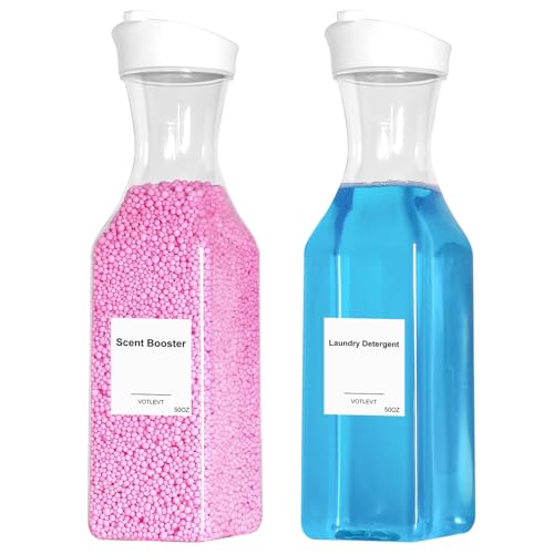 50 OZ Liquid Laundry Detergent Dispenser, Plastic Detergent Container for Organizing, Fabric Softener and Soap Dispenser, Powder Organizer for Laundry Room, 2 Pack - color: 2p