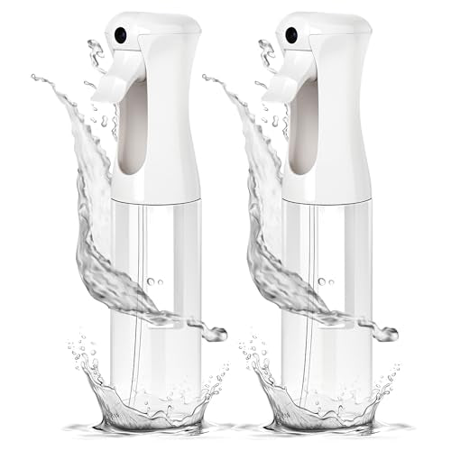 Aquableu Spray Bottle for Hair – Continuous Mist Spray Bottle for Hair Care, Styling, Cleaning, Plants, Pets & Essential Oils (Pack of 2 - Clear, 10oz)