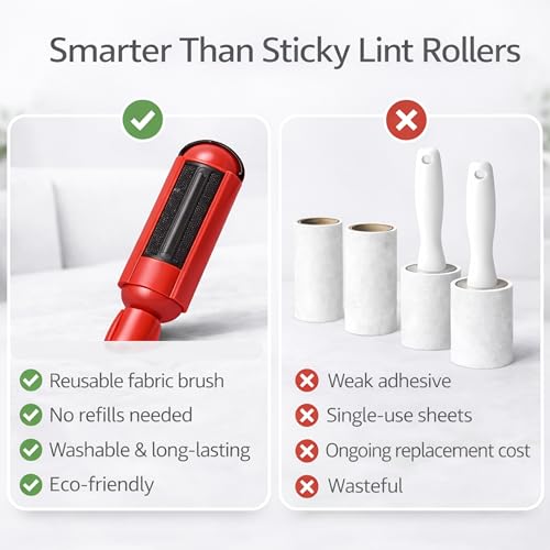 Pet Hair Remover Roller- Pet Hair Removal Tool with Strong Grip for Effortless Cleaning- Pet Hair Roller Lifts Fur from Clothes, Furniture & Car- Keep Your Home Fur-Free with Easy Cat Hair Lint Roller - color: Red/Black