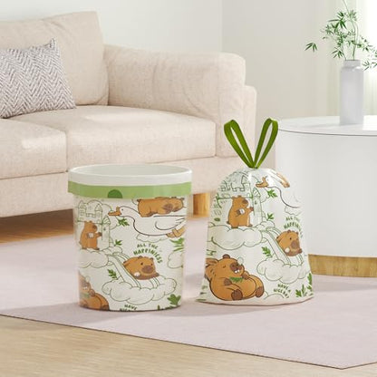 4 Gallon Trash Bags Drawstring, Portable Small Trash Bags with Wormwood Capybara Pattern, Tear-Free, Leakproof & Durable for Bathroom, Office, 50 Counts - style: Capybara-4 Gallons