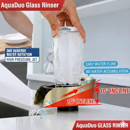 AquaDuo Glass Rinser and Kitchen Sink Sprayer Combo, Stainless Steel Cup Washer, Cup Cleaner for Sink, Bar Glass Rinser, Bottle Washer Sink Attachment, Glass Cleaner for Sink