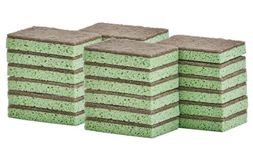 Superio Non-Scratch Cellulose Sponge Scrub Heavy Duty Kitchen Sponges Scrubbers with Scouring Pad (24) - color: Natural, size: 24-pack