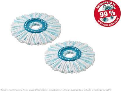 Leifheit Replacement Mop Head Clean Twist Disc Mop x 2 Pack – Dual Fibre System for Deep Cleaning & Maximum Absorption – Compatible with Clean Twist Systems – Set of 2 – White/Turquoise