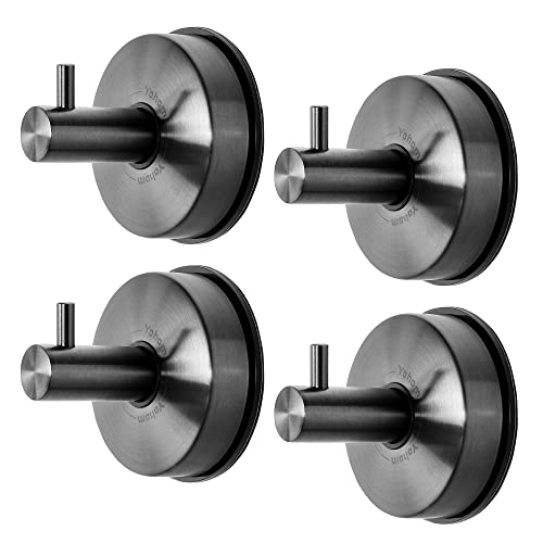 YOHOM Suction Cup Hooks Shower Towel Holder Stainless Steel Vacuum Bathroom Shower Hook Suction Towel Rack Kitchen Organizer for Bathrobe Loofah Washcloth Brushed Black 4 Pcs - color: 4 Brushed Black
