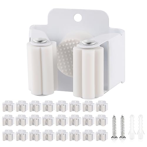 Verdenu 25 Pack Broom Holder Wall Mount, Mop and Broom Holder Wall Mount, Stainless Steel Command Mop Holder with Screws, Garden Tool Storage Organizer for Kitchen, Home, Bathroom, Garage, White - color: White, size: 25 Pack