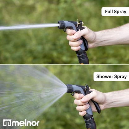 Melnor 65144AMZ Hot Water Hose Nozzle with Adjustable Spray Pattern, Metal Core, Insulated Grip, 160°F Rated, High Pressure Spray, Quick Connect Bundle, Black, Gray