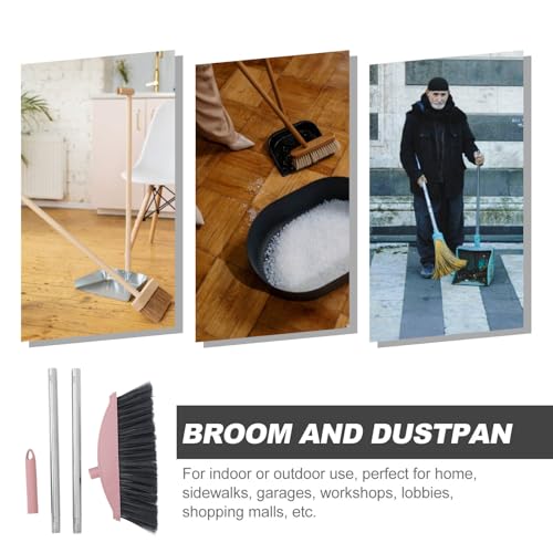 Alipis Heavy Duty Broom with Long Handle, Large Angle Pet Hair Sweeping Broom for Indoor Outdoor Floor Cleaning, Nordic Pink Handheld Courtyard Cleaning Tool