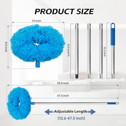 DRQ Ceiling Fan Cleaner Duster, Reusable Microfiber Duster with Extension Pole, 13 to 48 Inch Fan Blade Cleaner, Removable Dusters for Cleaning Walls Bookshelves Door Window Top (Blue) - color: Blue