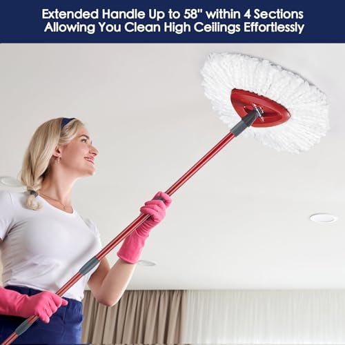 Spin Mop Handle Replacement Compatible with O Cedar Spin Mop and Bucket, 4-Section 30 to 58 Inchs Mop Replace Handle, Mop Stick for Floor Cleaning, Mop Head and Base not Include - size: 1pcs Mop Handle