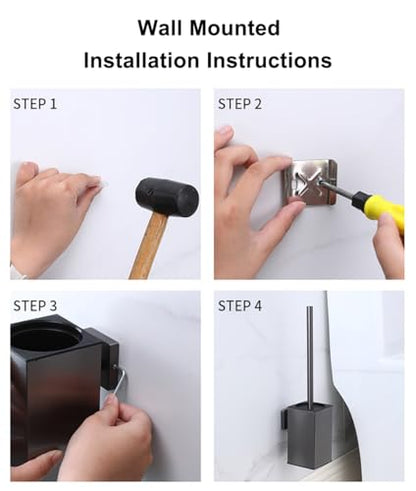 Toilet Brush and Holder Set Wall Mount or Freestanding KWQKEM Modern Toilet Bowl Cleaners Brush and Holder with Lid 304 Stainless Steel (Brushed Gold) - color: Gold, size: Wall Mount