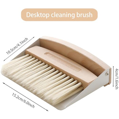Mini Dustpan and Brush Set, Small Beechwood Broom and Dust Pan Set, Portable Cleaning Brush and Dustpan Combo with Natural Sisal